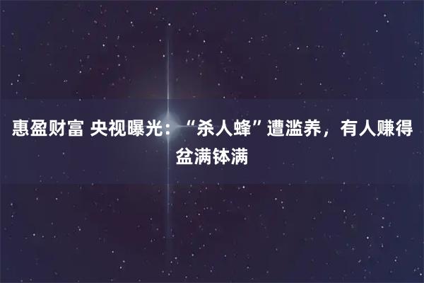 惠盈财富 央视曝光：“杀人蜂”遭滥养，有人赚得盆满钵满