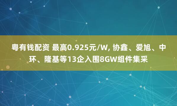 粤有钱配资 最高0.925元/W, 协鑫、爱旭、中环、隆基等13企入围8GW组件集采